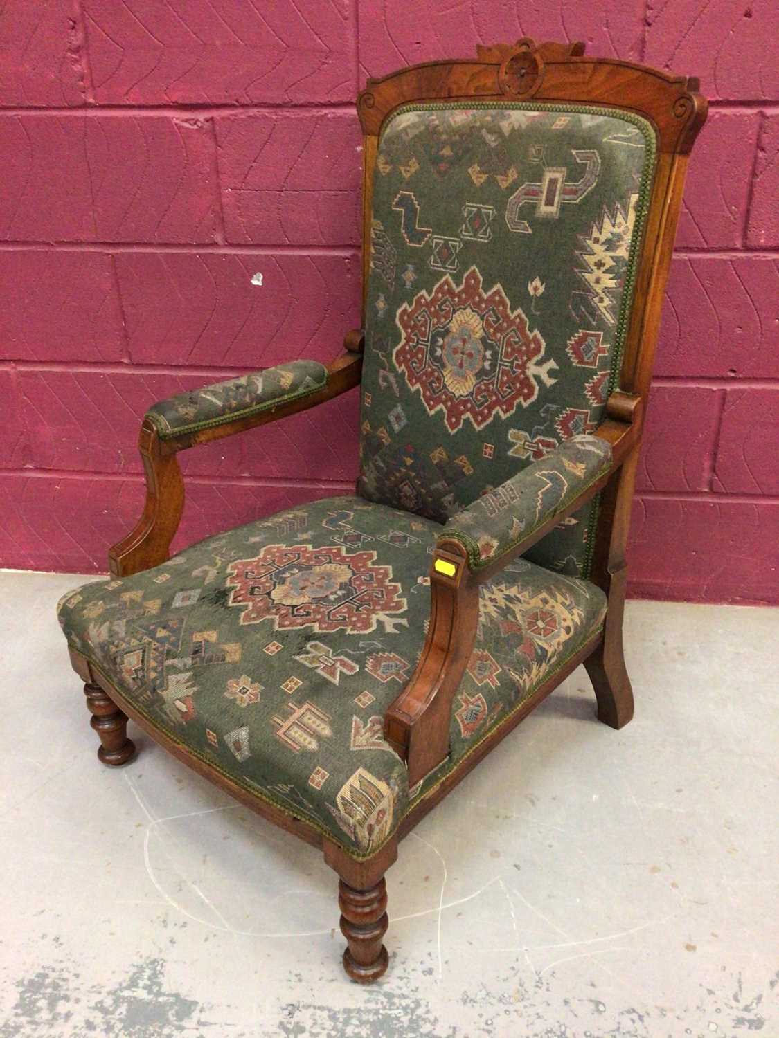 Victorian mahogany spoon back armchair and a late Victorian walnut open armchair - Image 6 of 10