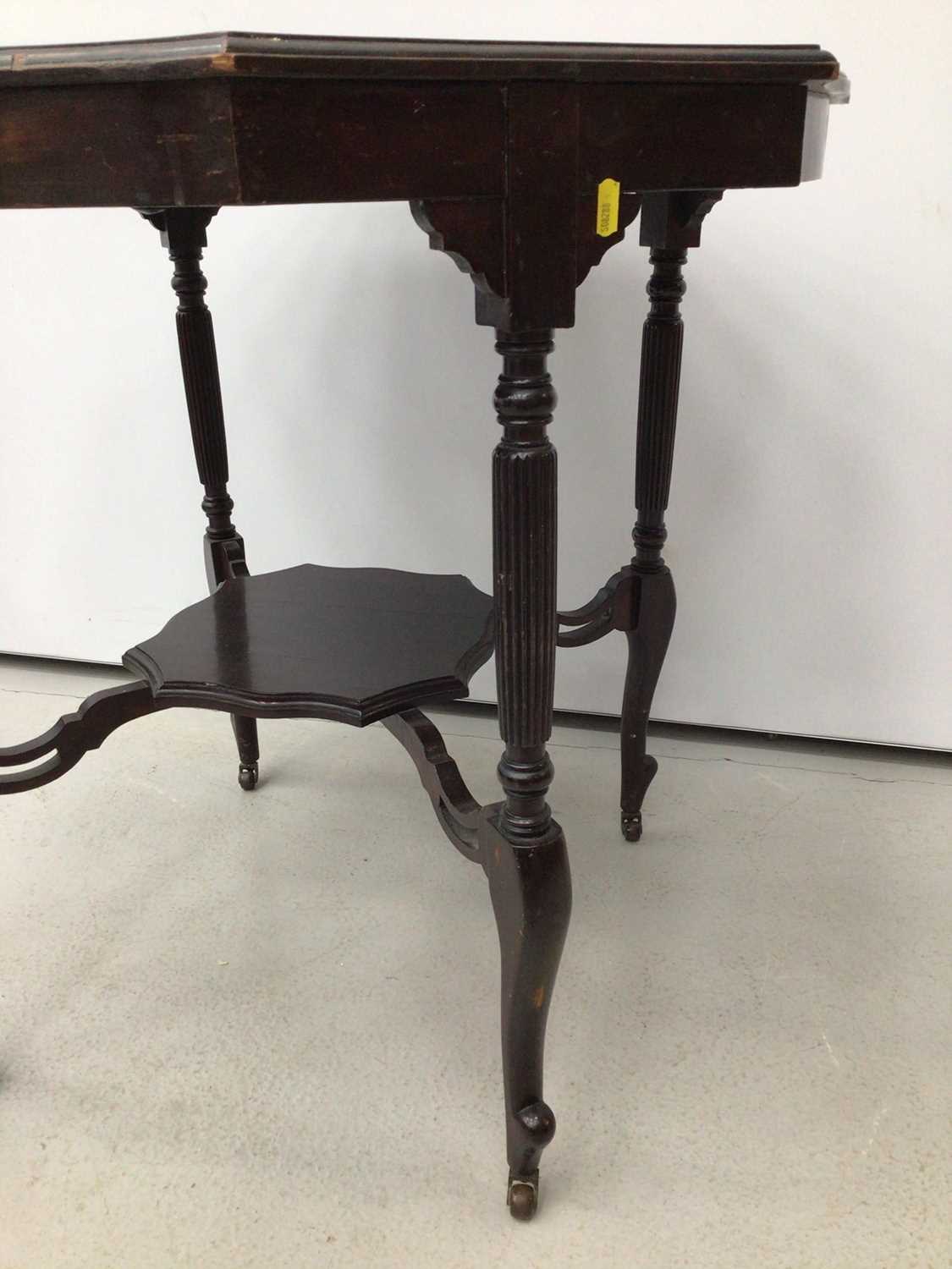 walnut veneered circular coffee table, Edwardian mahogany tow tier table and an oak revolving bookca - Image 10 of 10