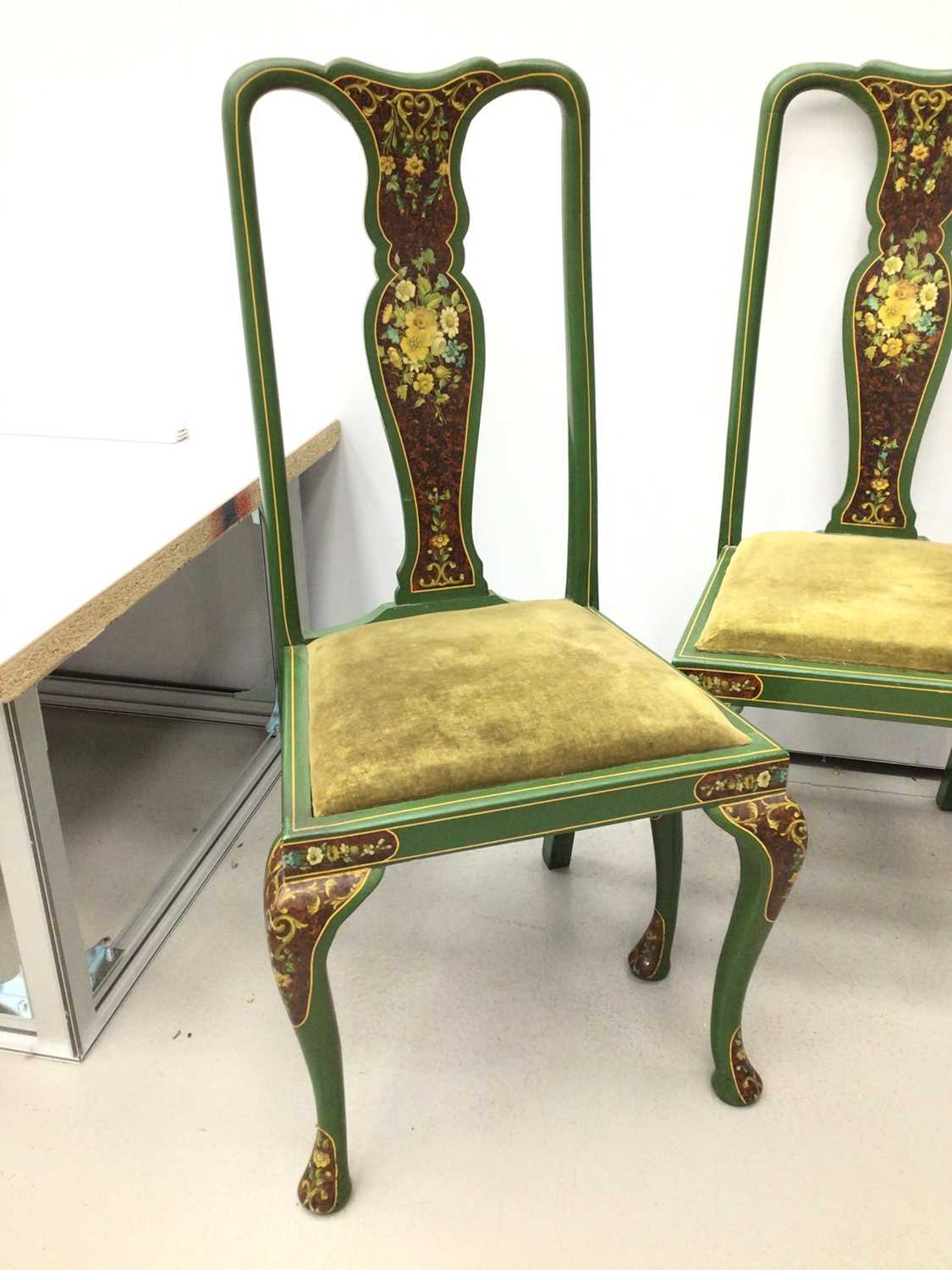 Set of four green painted dining chairs with two rush seated chairs - Image 7 of 7