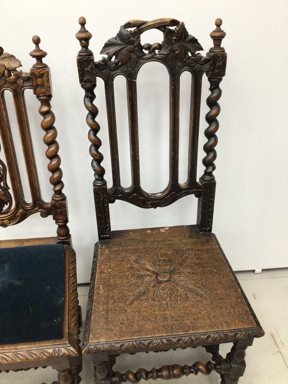 Two Victorian carved oak chairs with spiral twist supports - Image 3 of 4