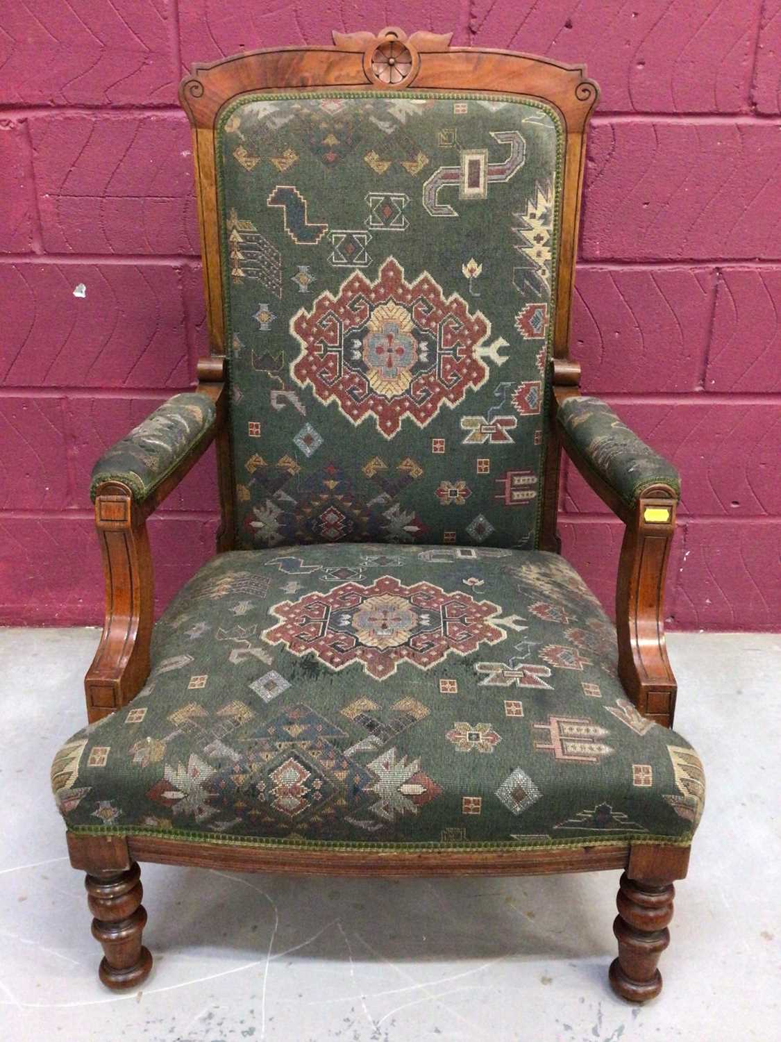 Victorian mahogany spoon back armchair and a late Victorian walnut open armchair - Image 9 of 10