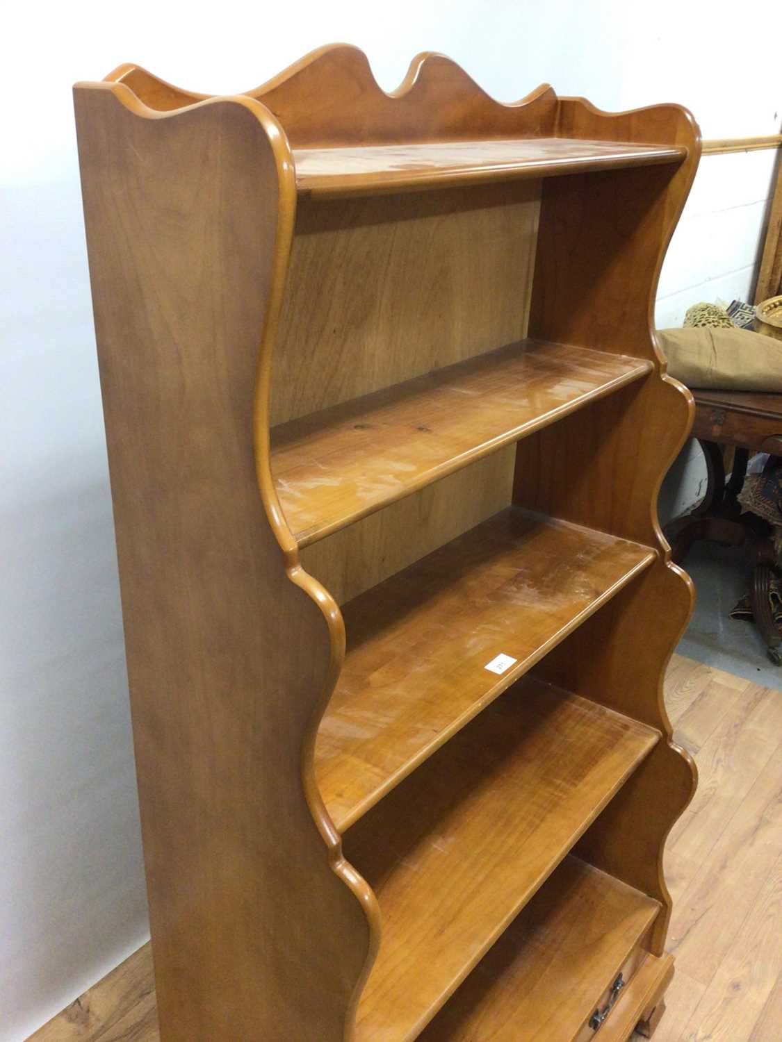 Pine waterfall bookcase with open shelves and two drawers below, 78cm wide, 38cm deep, 150cm high - Image 7 of 7