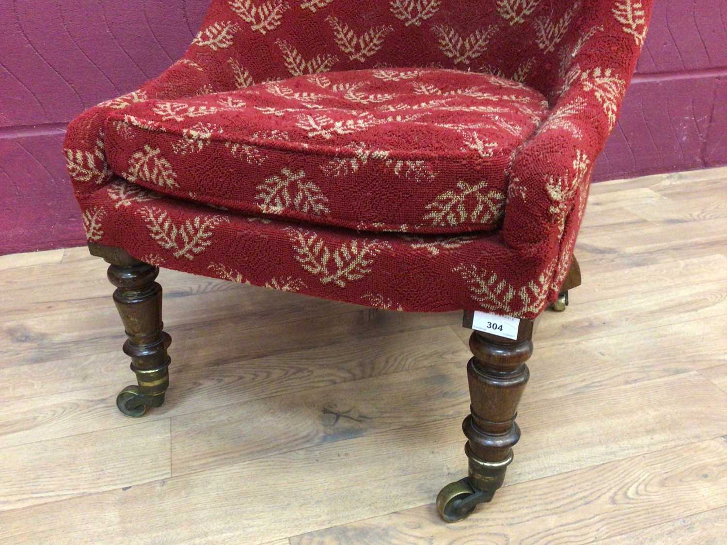 Victorian tub chair or red moquette on turned rosewood legs - Image 3 of 4