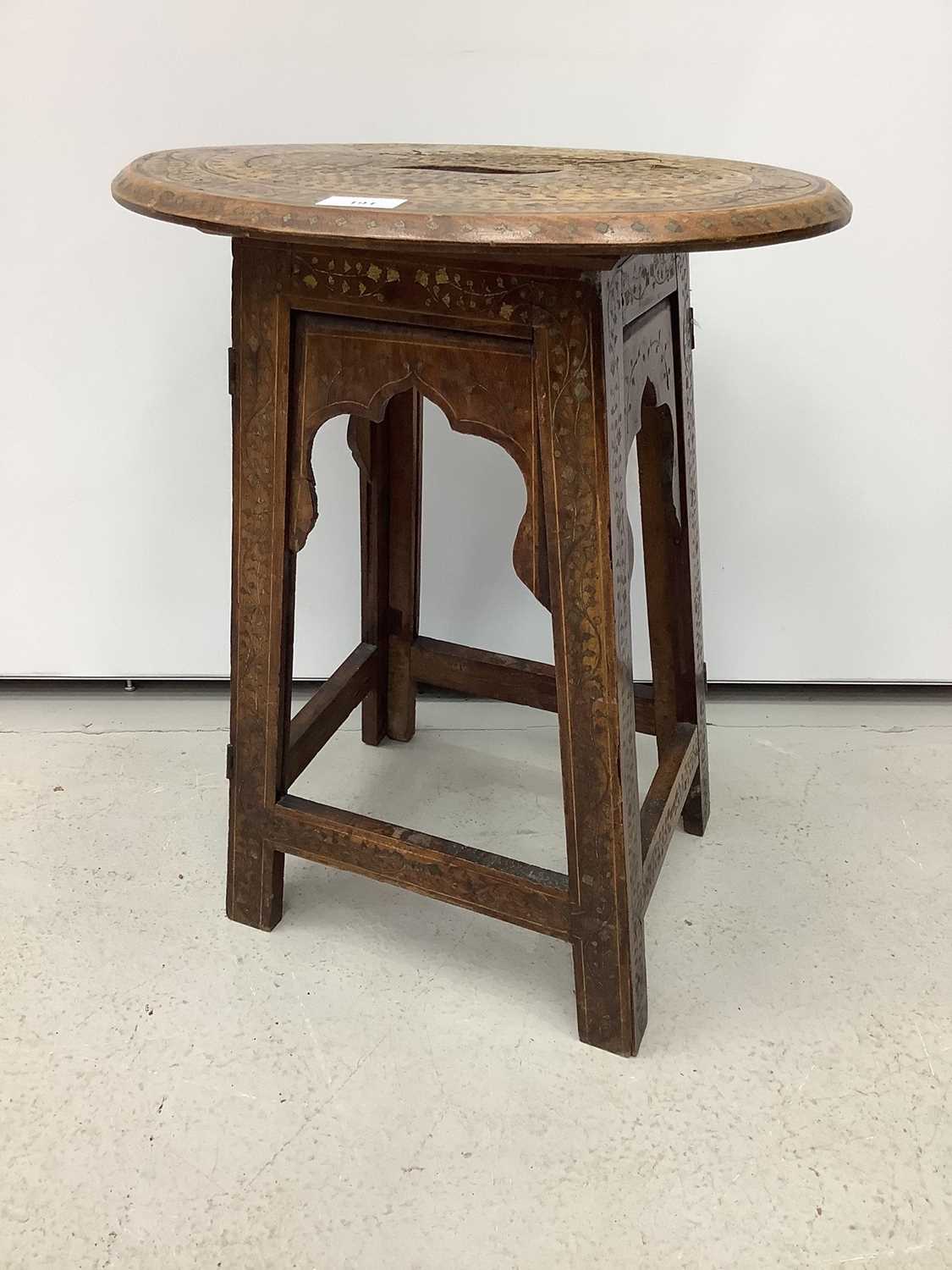 Eastern folding occassional table with brass inlay - Image 6 of 6