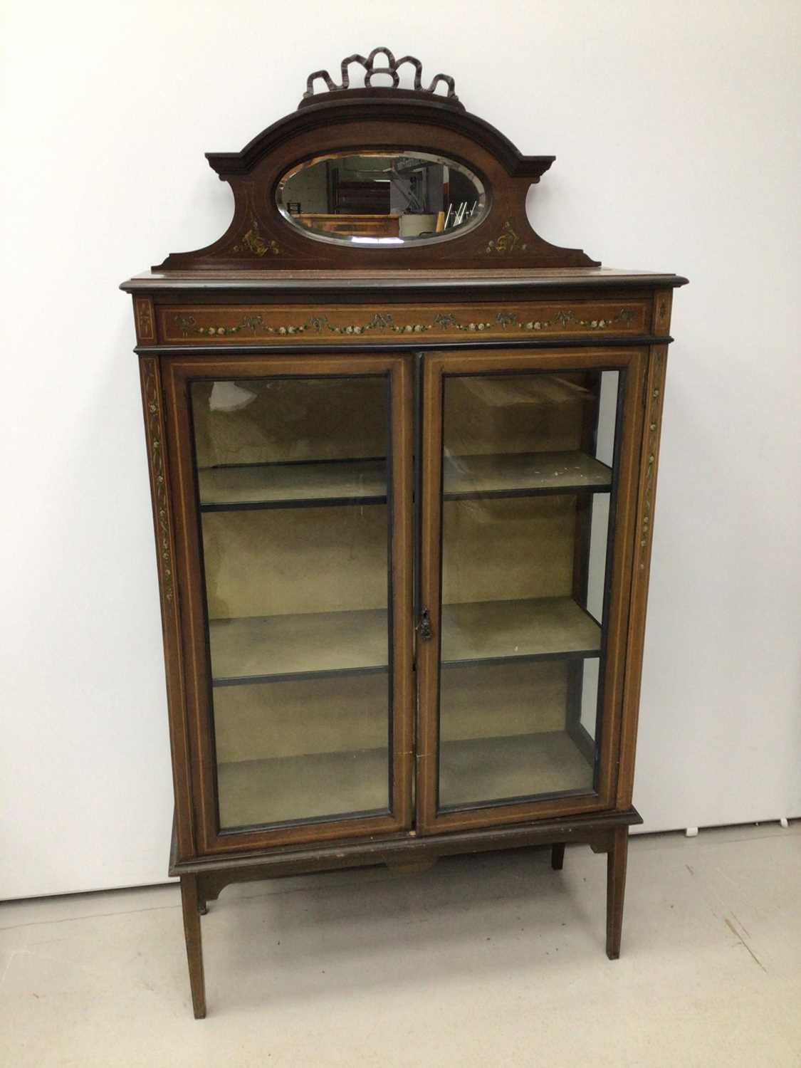 Edwardian inlaid mahogany display cabinet with bevelled mirrored back 91cm wide x 168cm high