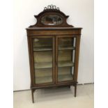 Edwardian inlaid mahogany display cabinet with bevelled mirrored back 91cm wide x 168cm high