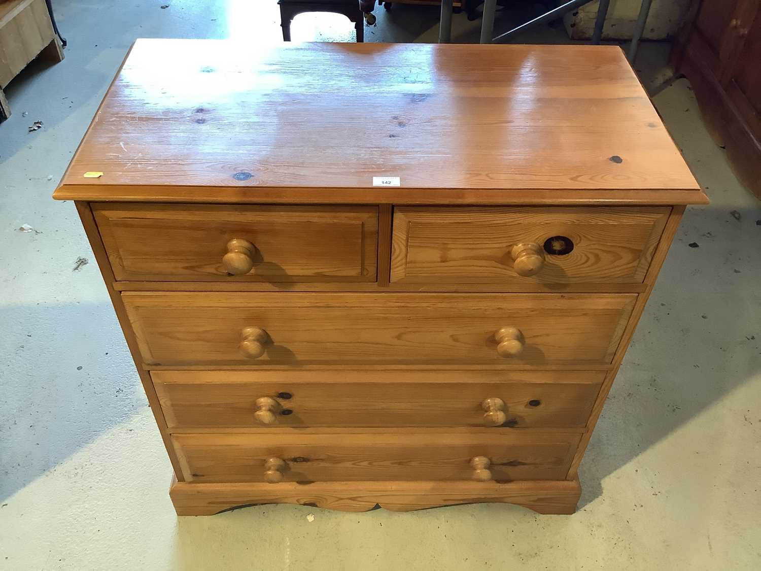 Pine chest of two short and three long drawers, 90cm wide x 45cm deep x 94cm high and a pair of pine