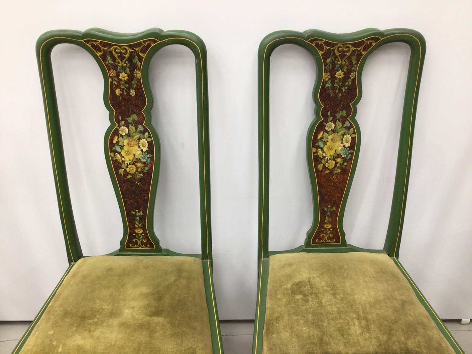 Set of four green painted dining chairs with two rush seated chairs - Image 2 of 7