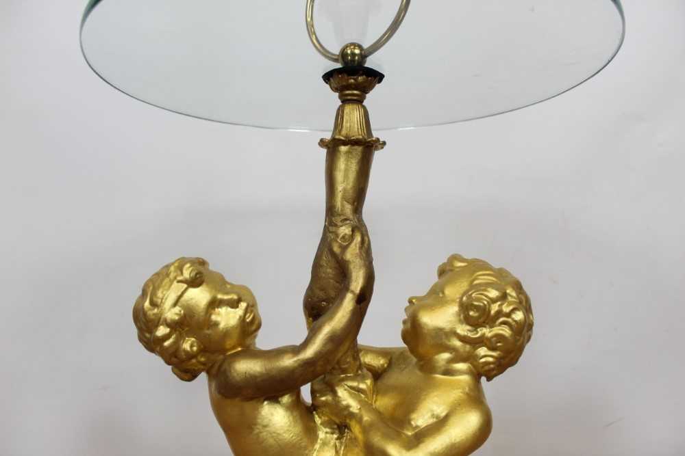 Occasional table with circular glass top on gesso putti supports - Image 5 of 7
