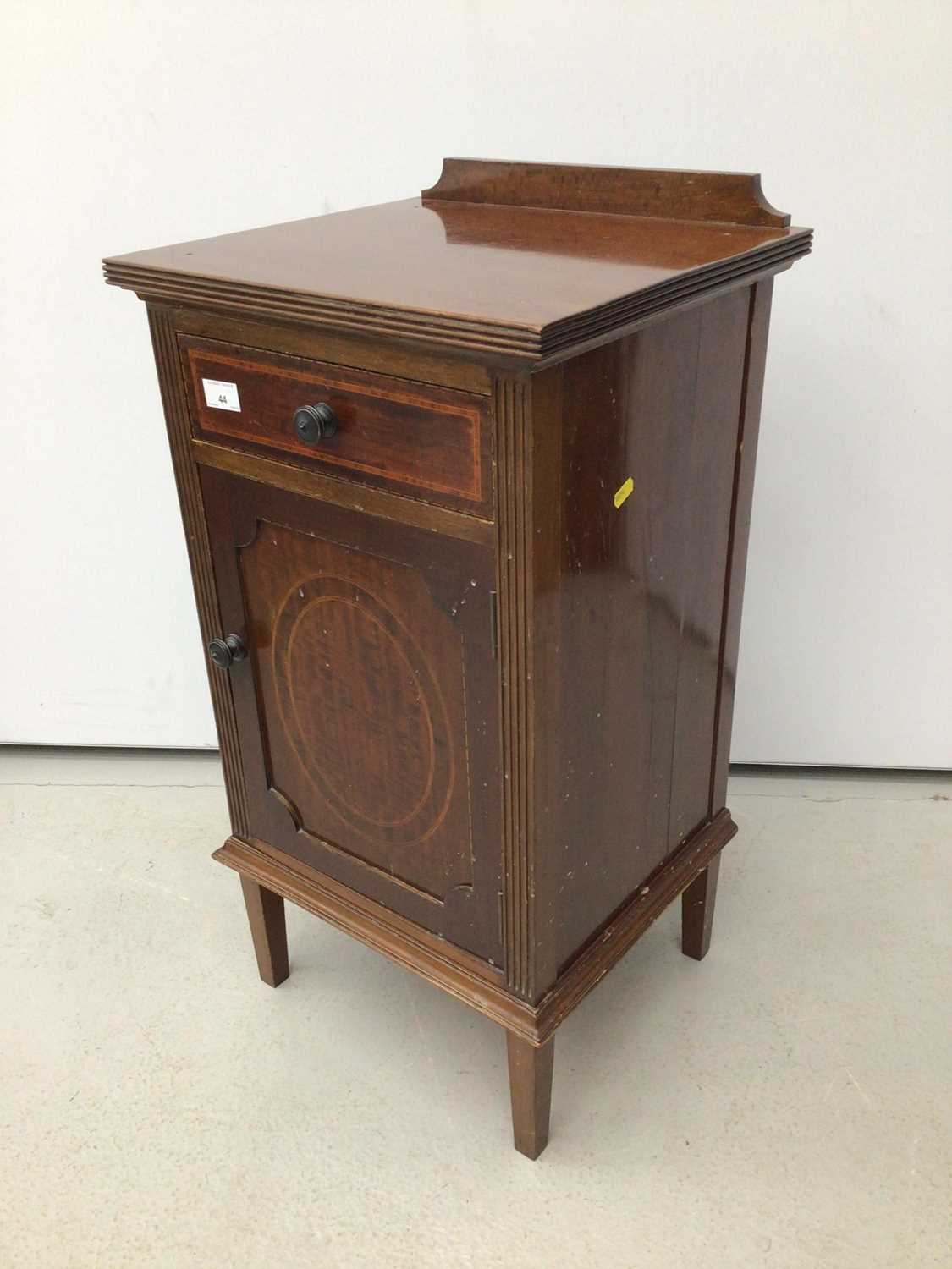 Ewardian inlaid mahogany bedside cupboard with single drawer and panelled door below, 40cm wide x 78