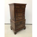 Georgian style minature mahogany chest on chest, 38cm wide x 30cm deep x 77cm high