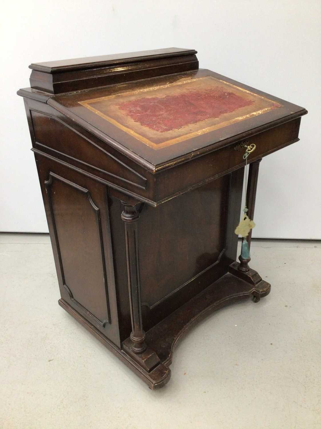 Victorian mahogany Davenport with lined top and four side drawers, 61cm wide - Image 4 of 6