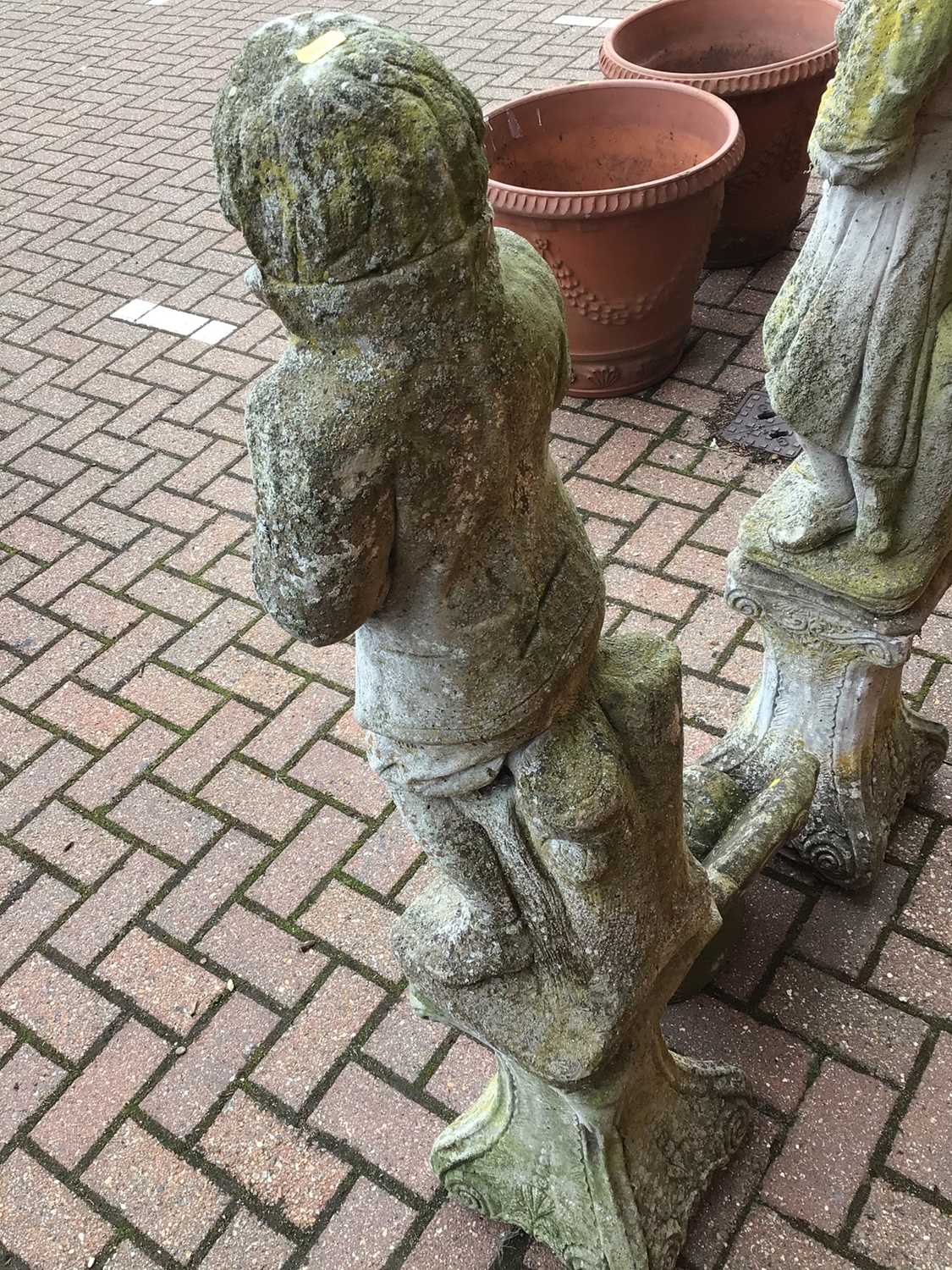 Pair of concrete figures on stands 126cm and 123cm and one other of a seated gnome 40cm - Image 5 of 7
