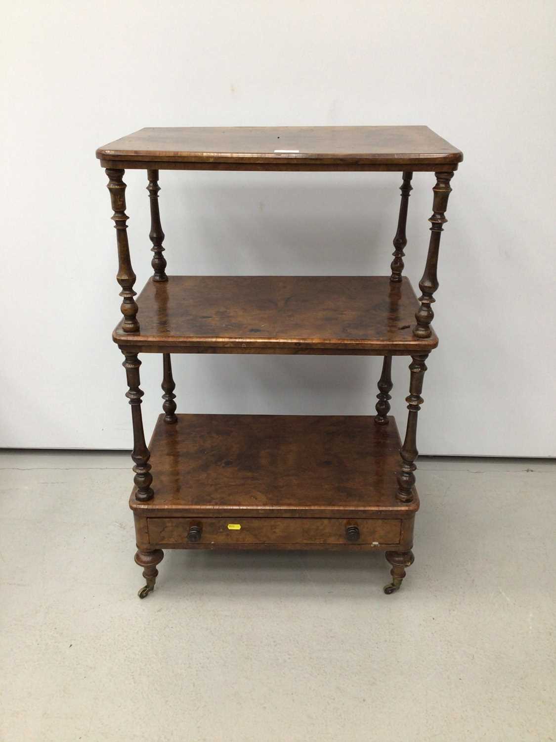 Victorian figured walnut three tier whatnot