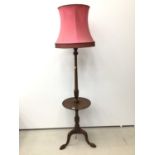 Mahogany standard lamp with pink shade 157cm high excluding shade