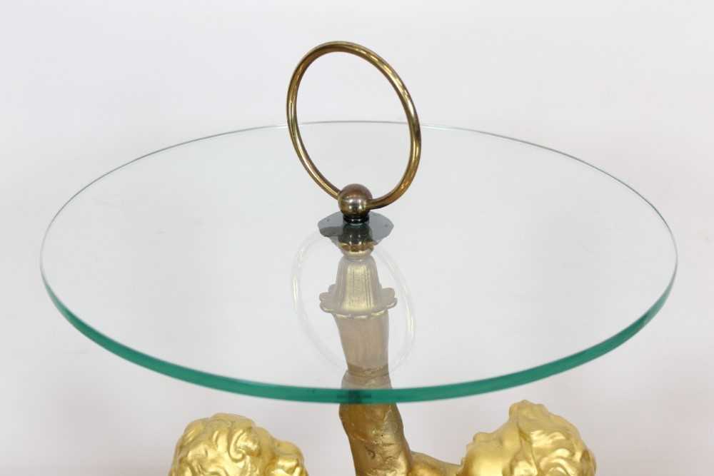 Occasional table with circular glass top on gesso putti supports - Image 2 of 7