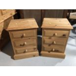 Pair of pine three drawer bedside chests and a pine dressing table mirror (3)