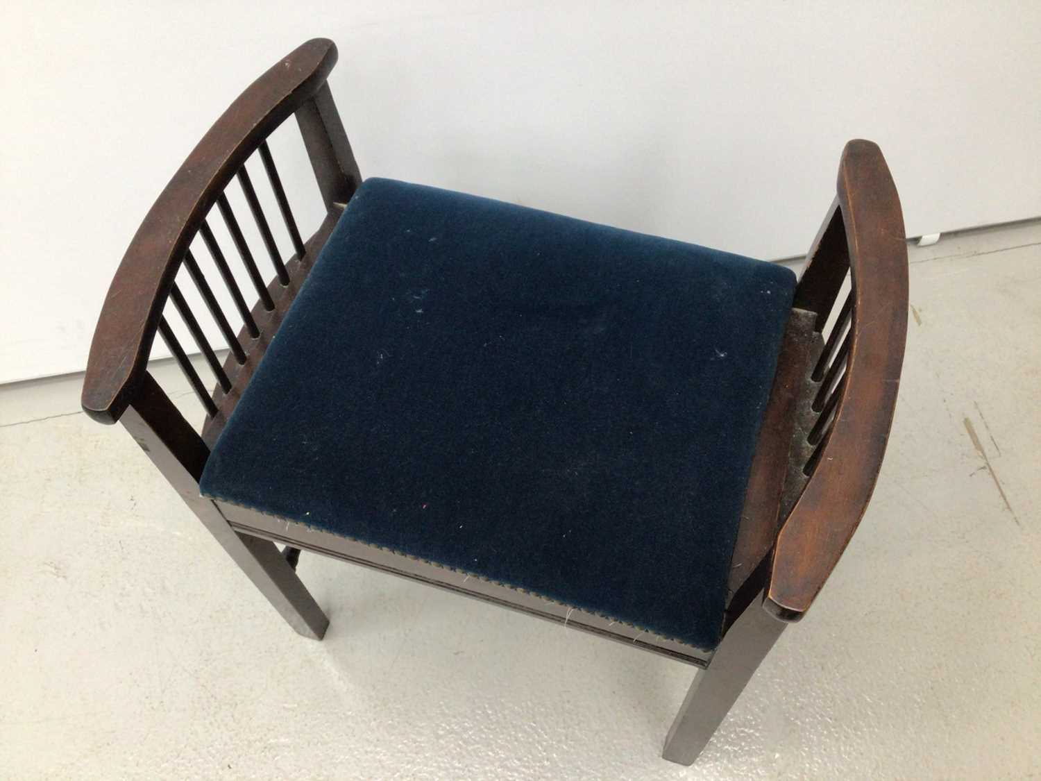 Victorian mahogany piano stool with blue upholstered seat on tripod base and a tiled top table and a - Image 13 of 13