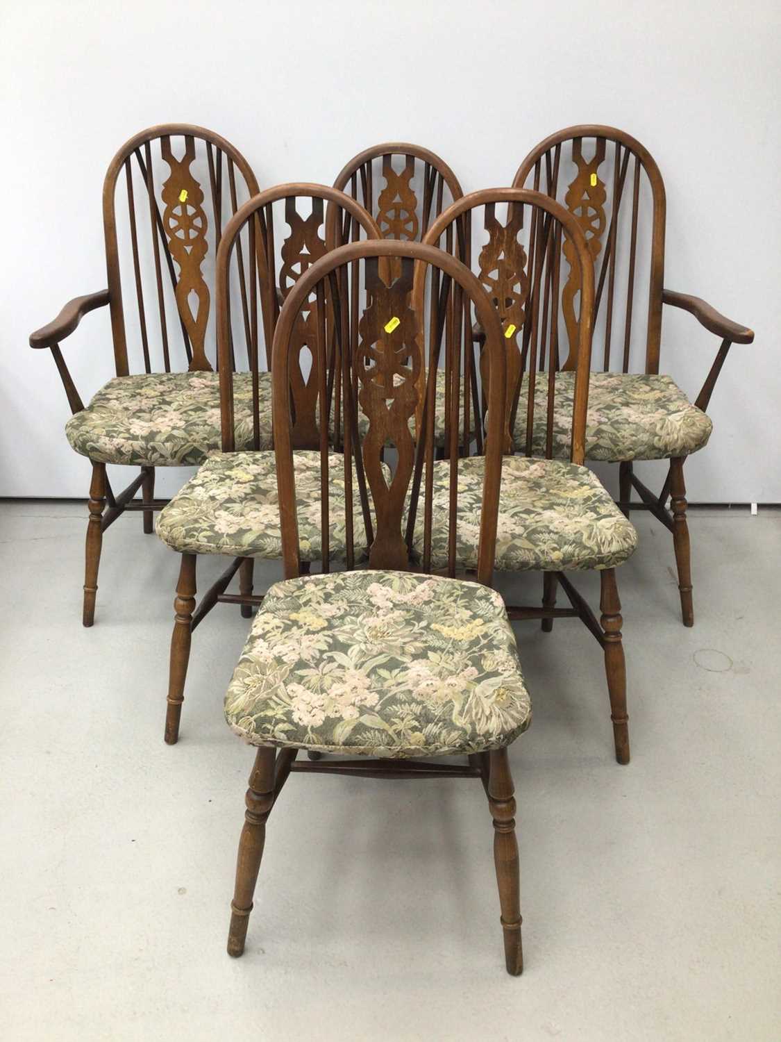 Oak oval drop leaf dining table and a set of six oak wheelback chairs - Image 2 of 7