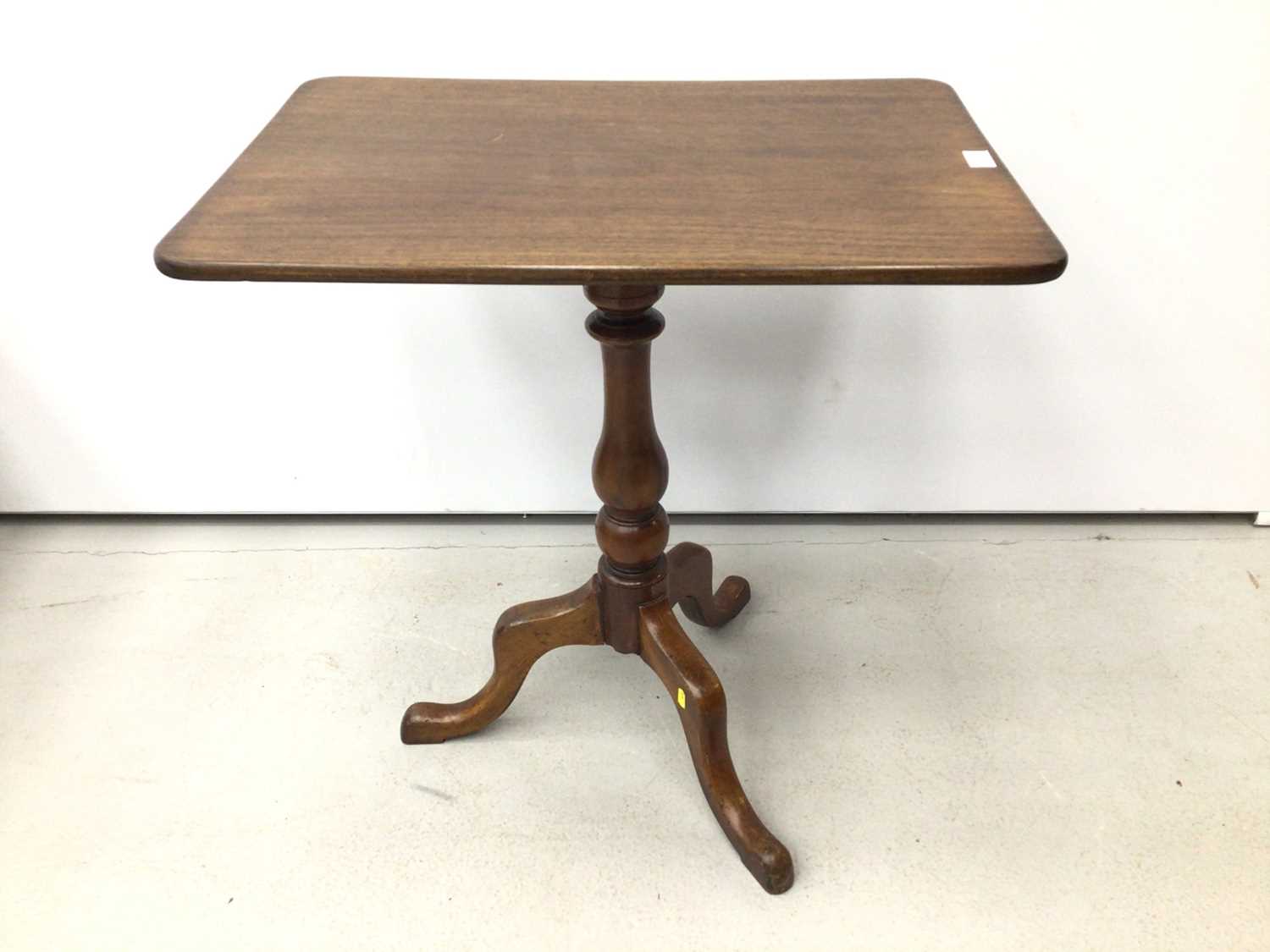 19th century mahogany wine table with tilt top on turned column and three hipped splayed legs 66.5cm