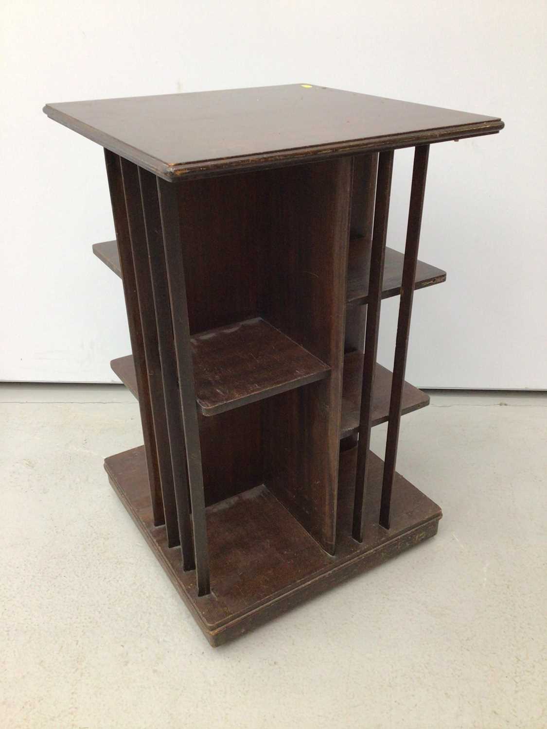 walnut veneered circular coffee table, Edwardian mahogany tow tier table and an oak revolving bookca - Image 6 of 10