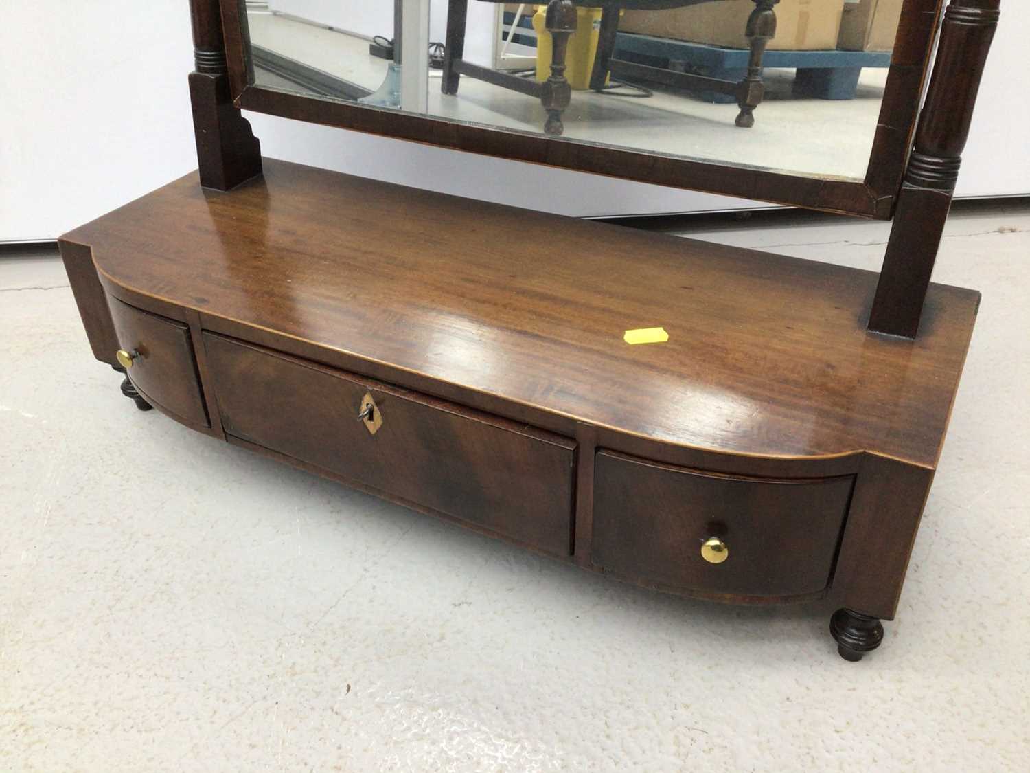 19th century mahogany toilet mirror with three drawers below on turned legs, 59cm wide x 65.5cm high - Image 3 of 5