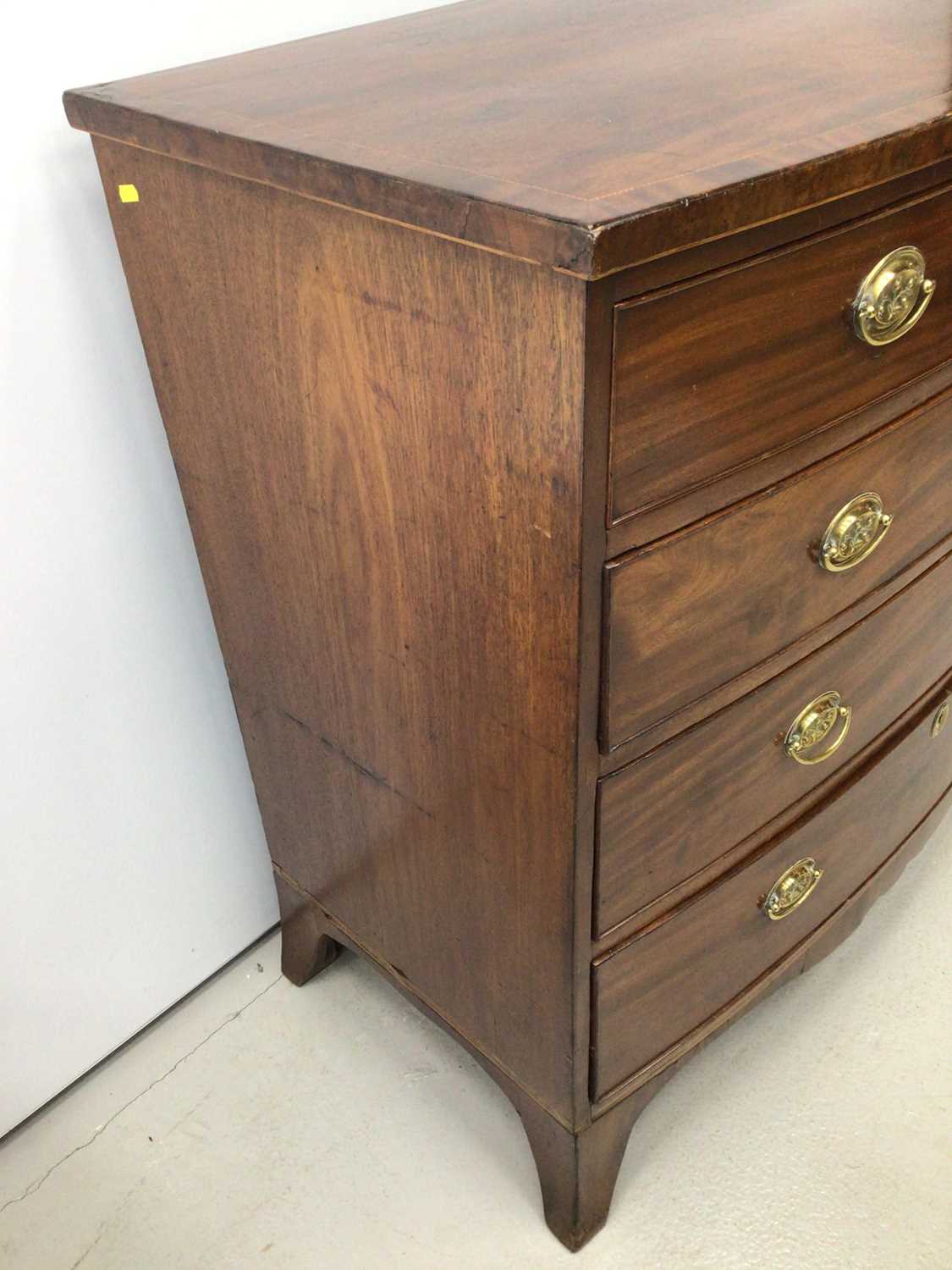 19th century inlaid mahogany bowfront chest of two short and three long graduated drawers on splayed - Image 5 of 6