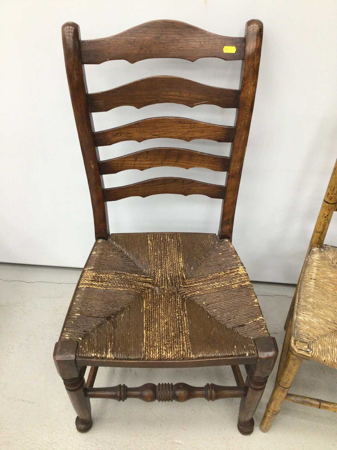 Set of four green painted dining chairs with two rush seated chairs - Image 6 of 7