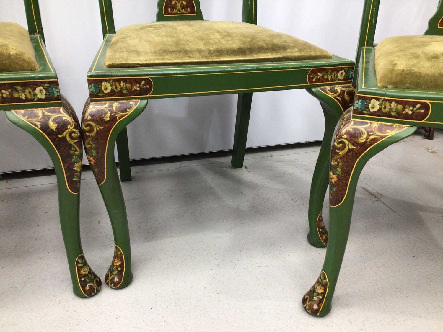 Set of four green painted dining chairs with two rush seated chairs - Image 3 of 7
