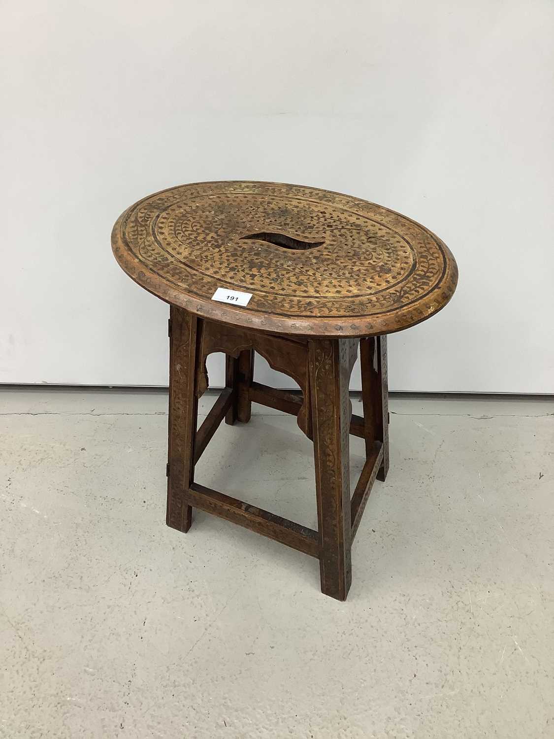 Eastern folding occassional table with brass inlay