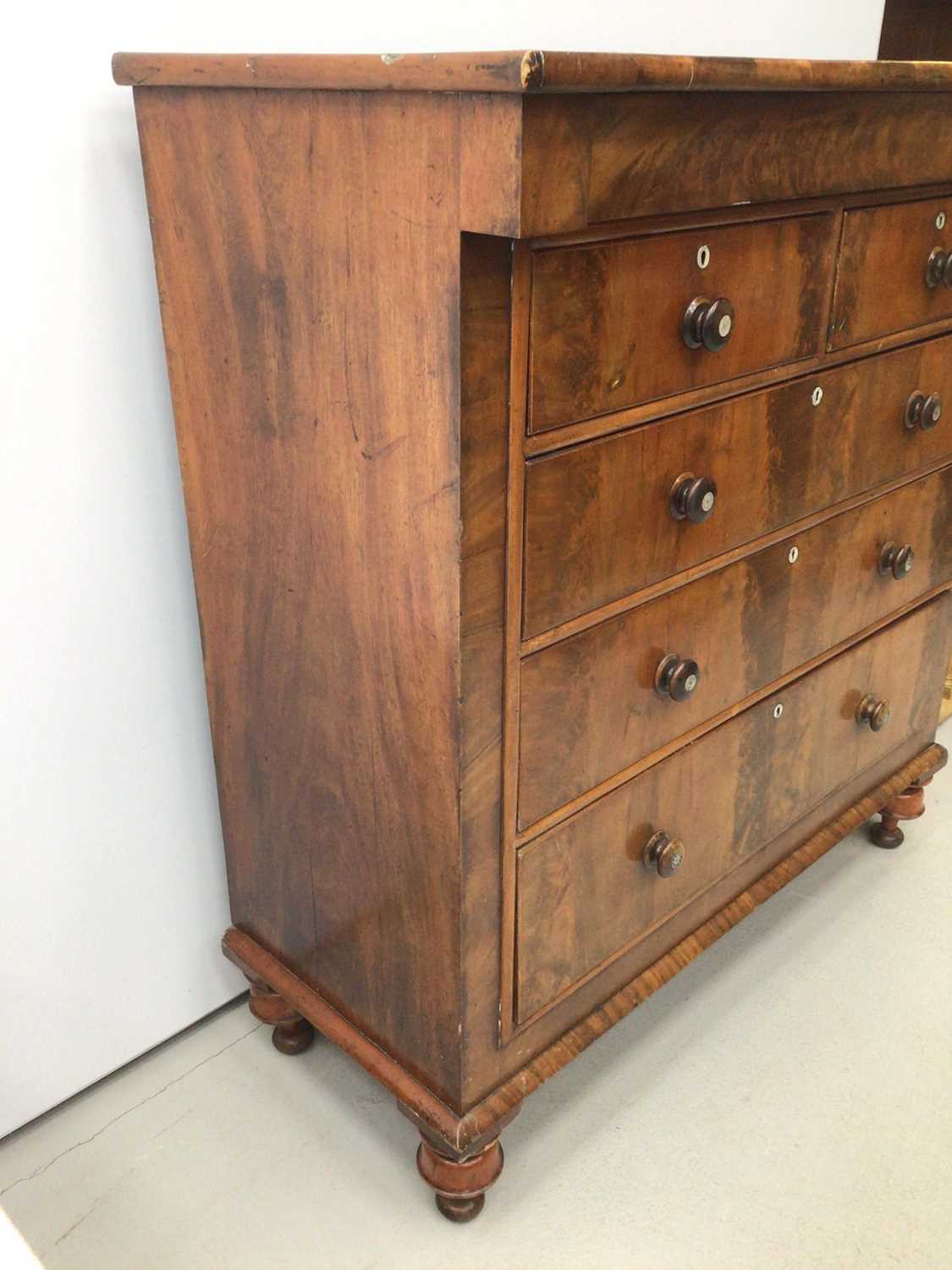 19th century mahogany chest with frieze drawer, two short and three long graduated drawers below on - Image 3 of 7