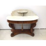 Victorian mahogany demi line washstand with marble top and splash back on carved cabriole front supp