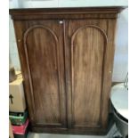 Victorian mahogany double wardrobe with two arched pannelled 155cm wide x 66cm deep x 210 cm high
