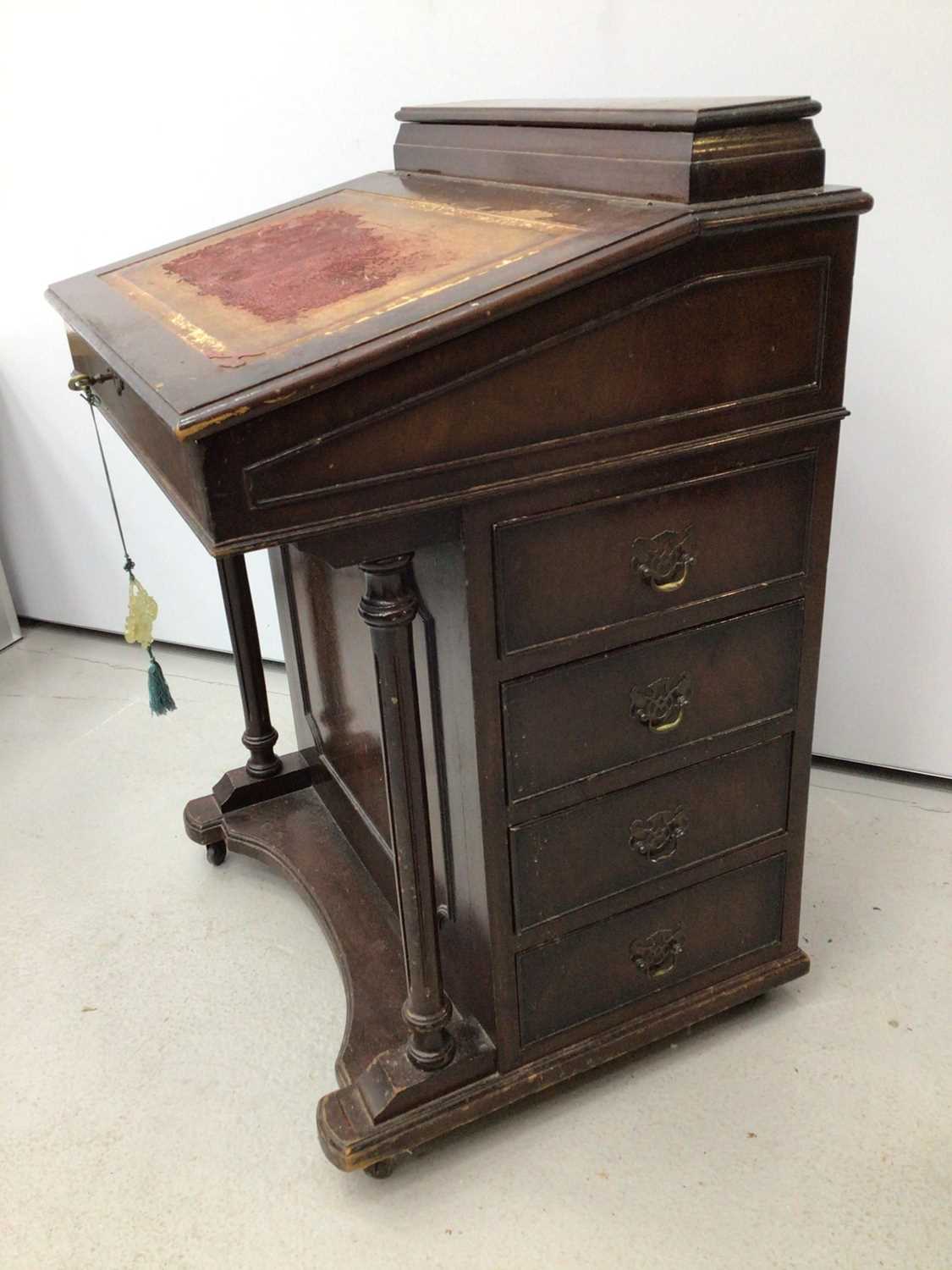 Victorian mahogany Davenport with lined top and four side drawers, 61cm wide - Image 6 of 6