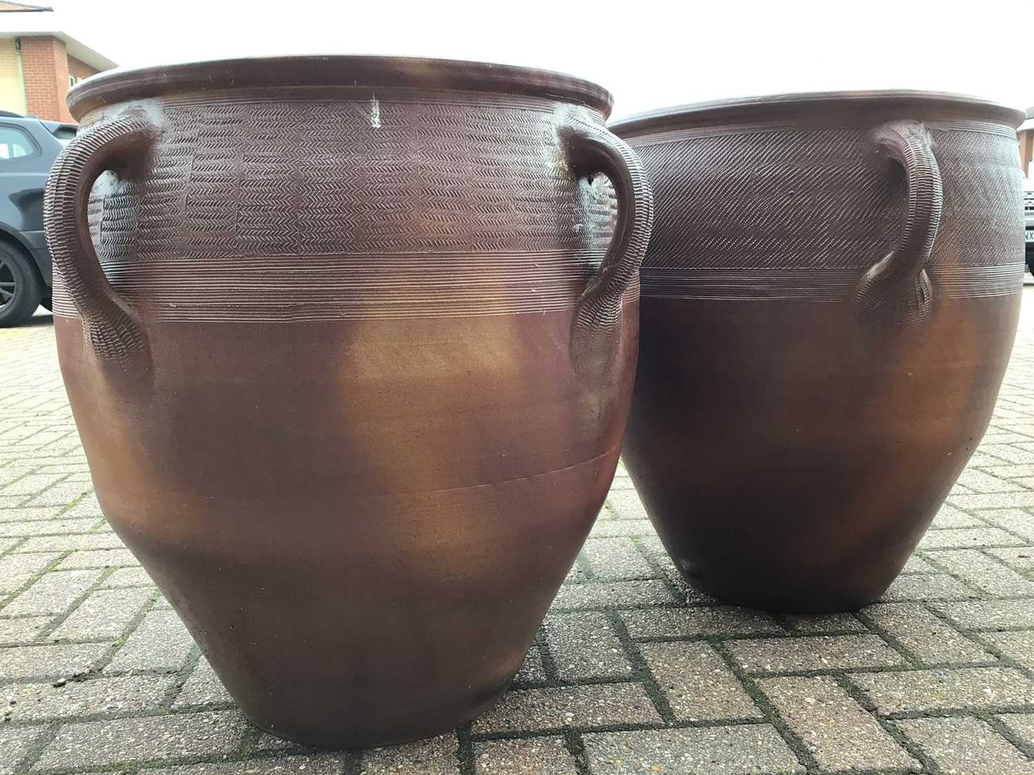 Pair of large salt glazed stoneware garden pots 63cm high x 55cm diameter - Image 3 of 5