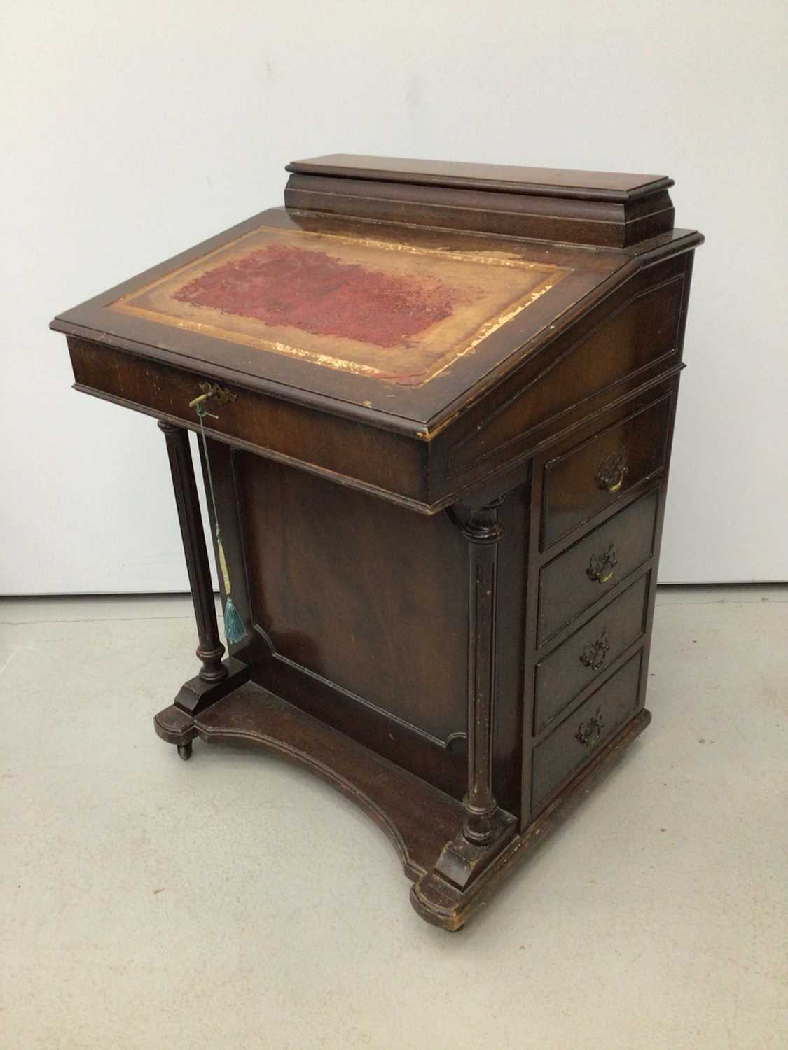 Victorian mahogany Davenport with lined top and four side drawers, 61cm wide