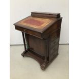 Victorian mahogany Davenport with lined top and four side drawers, 61cm wide