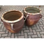 Pair of large salt glazed stoneware garden pots 63cm high x 55cm diameter