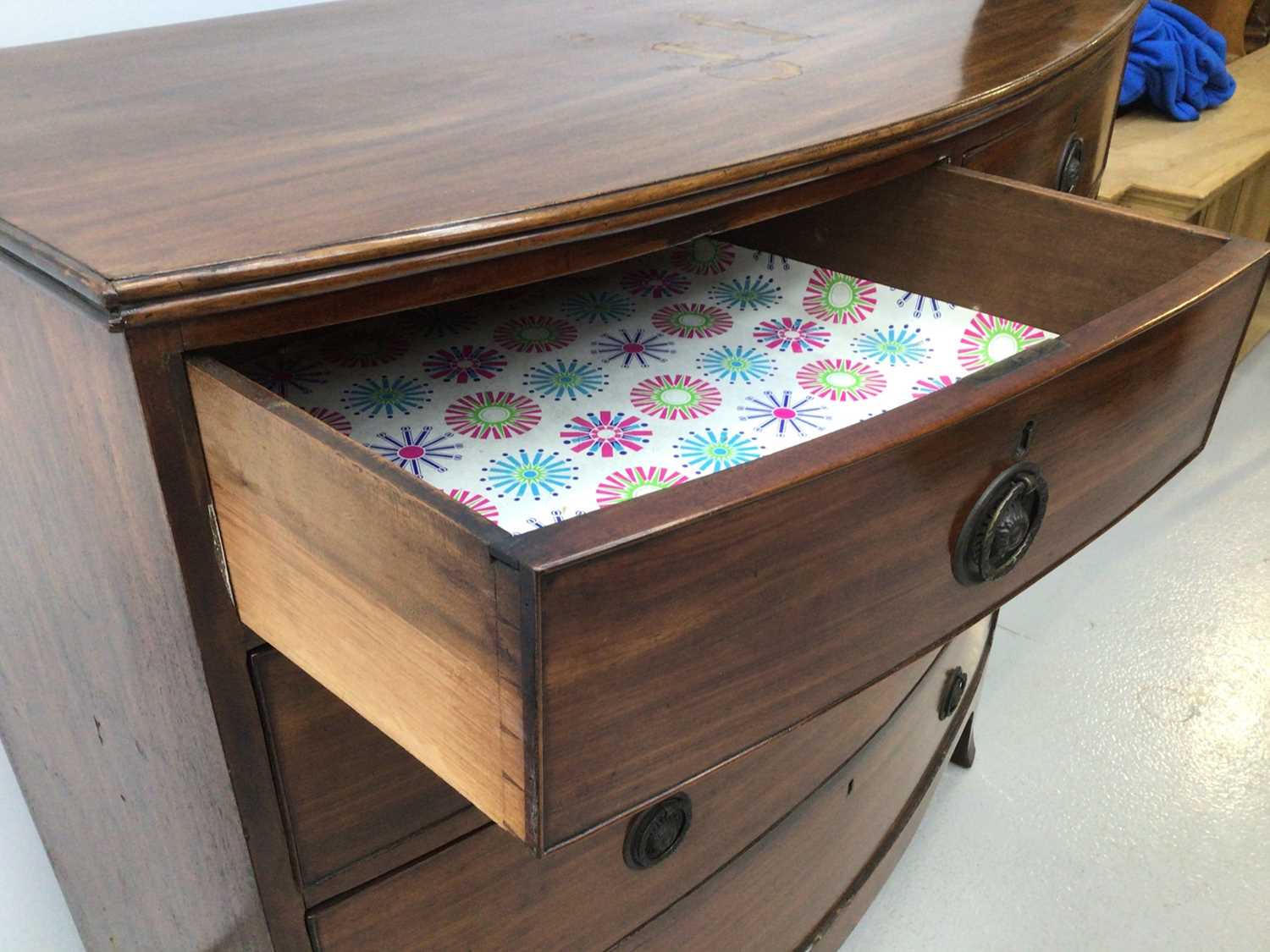 19th century mahogany bowfront chest of two short and three long graduated drawers, 106.5cm wide x 5 - Image 4 of 6