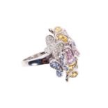 Diamond and multi-coloured sapphire 'Butterfly' cluster cocktail ring with seven stylized butterflie