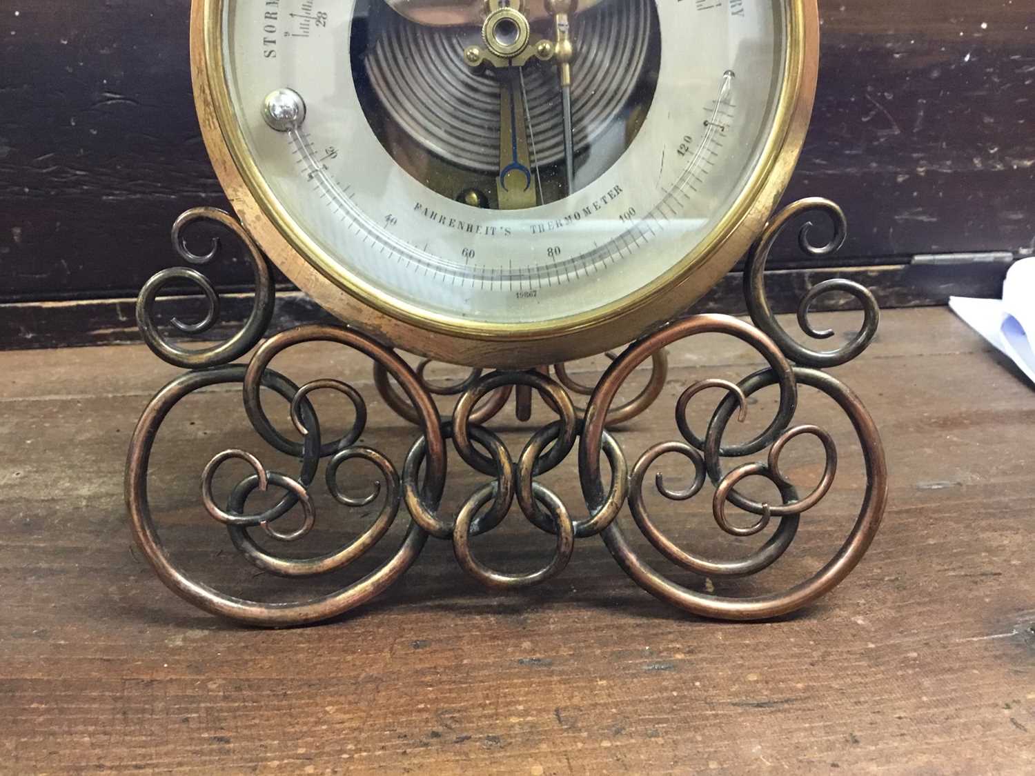 Late 19th century French Holosteric Barometer with silvered dial in ornate brass stand with Viscount - Image 2 of 6