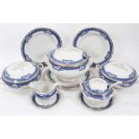Burleigh Ware Kenilworth pattern dinner service, blue and white transfer ware with gilt rims