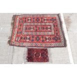 Eastern rug, with geometric flower head ornament on brick red ground, 172 x 138cm, together with a v