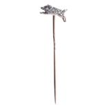Late Victorian diamond novelty stick pin in the form of running pig with pavé set diamond body and r