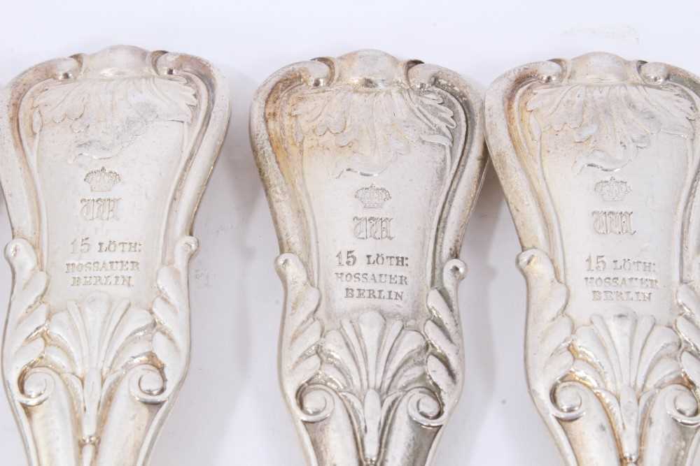 Six Early 19th Century German Silver Dinner Forks, modified Kings pattern with fluted stems, from th - Image 5 of 7