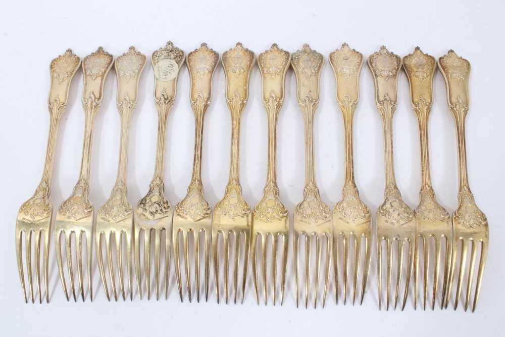 Twelve late 19th/early20th century German Silver-Gilt Dessert Forks, Rococo pattern, from the Royal - Image 5 of 12