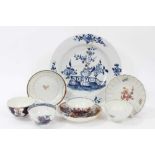 Collection of Lowestoft pieces, including a tea bowl and saucer of fluted form, painted with scatter