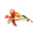 18ct gold and enamel orchid brooch