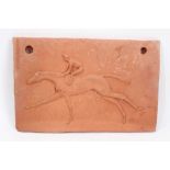 Bernard Winskill (d. 1980) rare terracotta relief plaque depicting a racehorse and rider, signed to