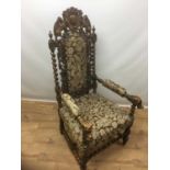 19th century Carolean revival carved walnut open armchair